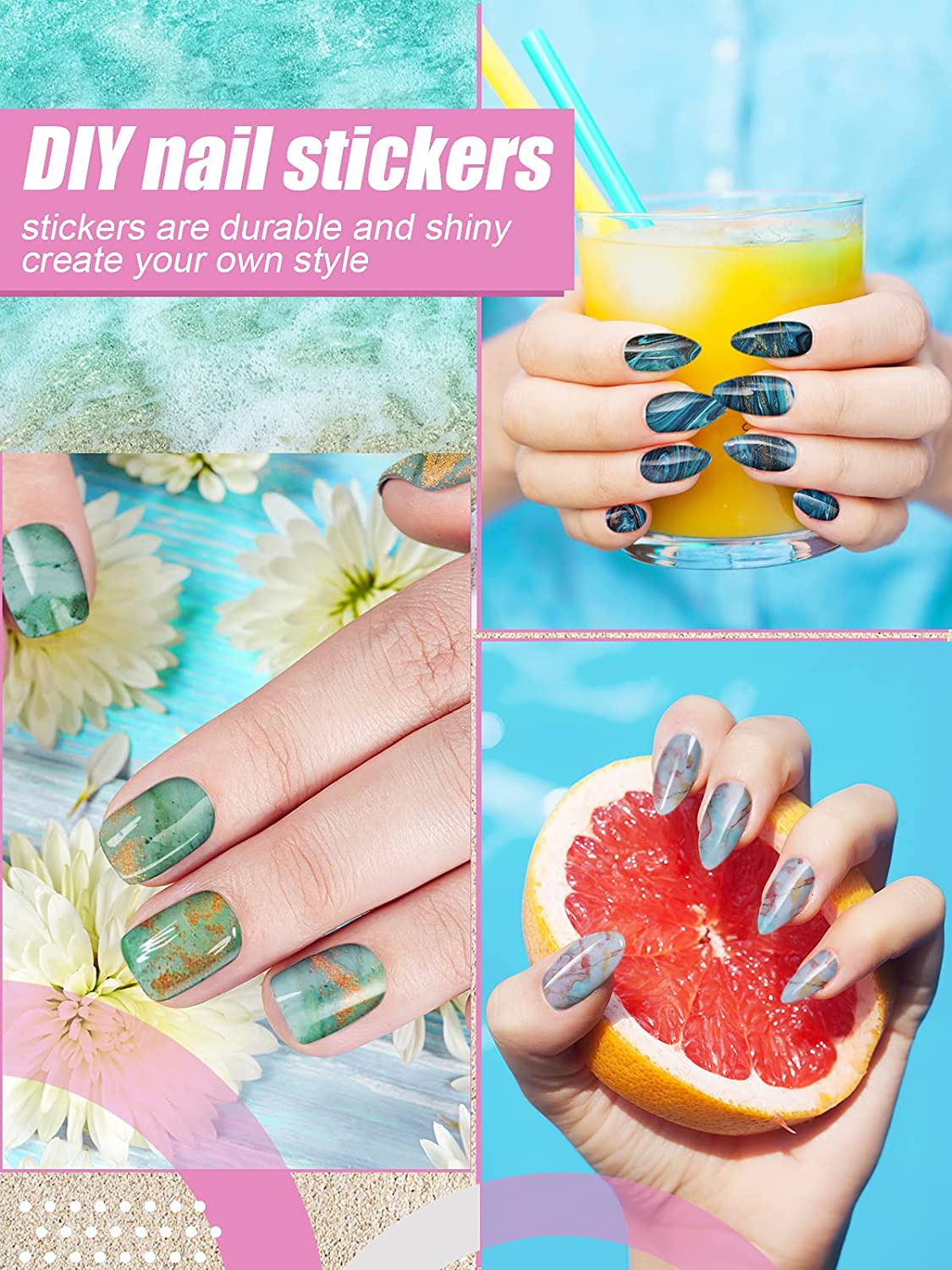 Kalolary 12 Sheet Marble Nail Art Polish Stickers
