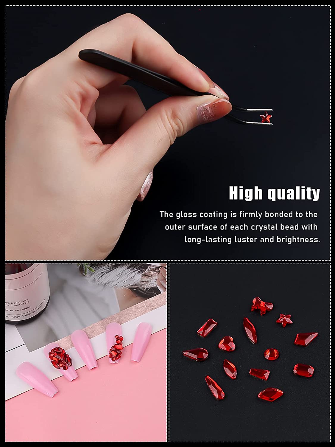 Kalolary Red Professional Nail Rhinestones Kit