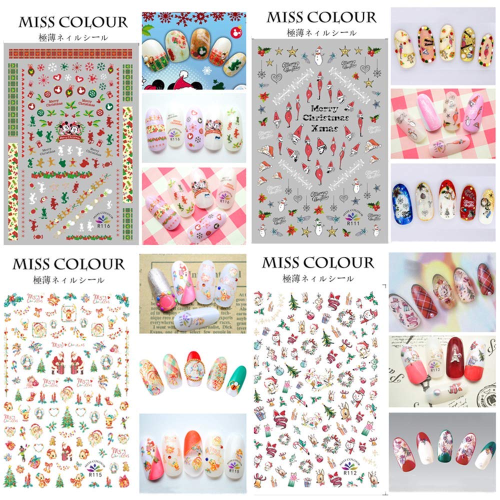 Kalolary Christmas Nail Art Stickers Decals (12 Sheet Large Size)