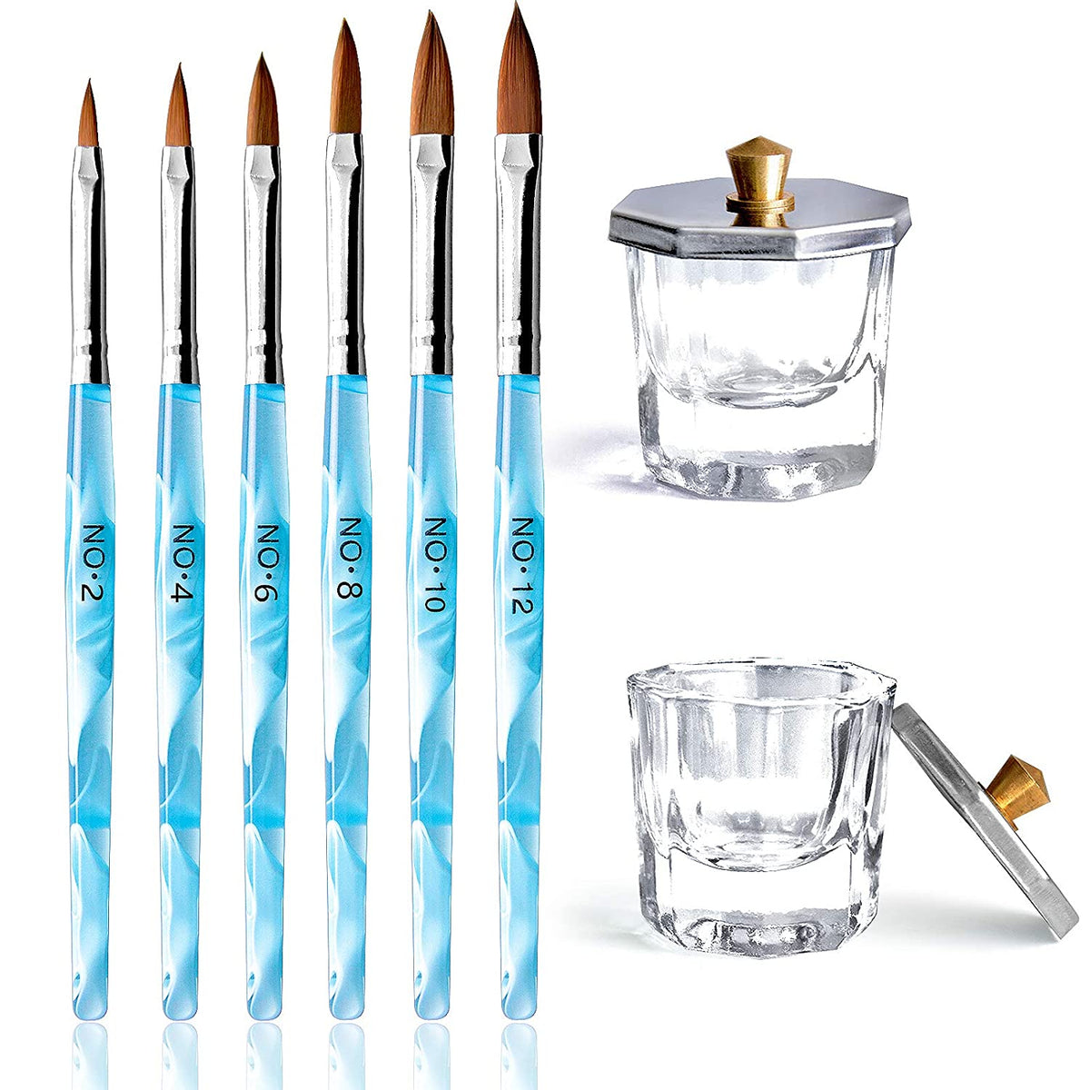 Kalolary 6Pcs Bronze Acrylic Nail Brush with 2Pcs Nail Art Dappen Dish Set