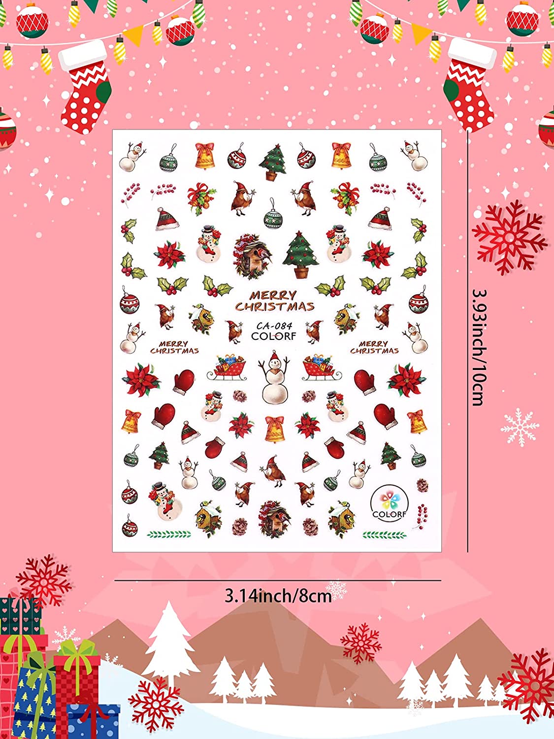 Kalolary 12 Sheets Christmas Nail Art Stickers Decals