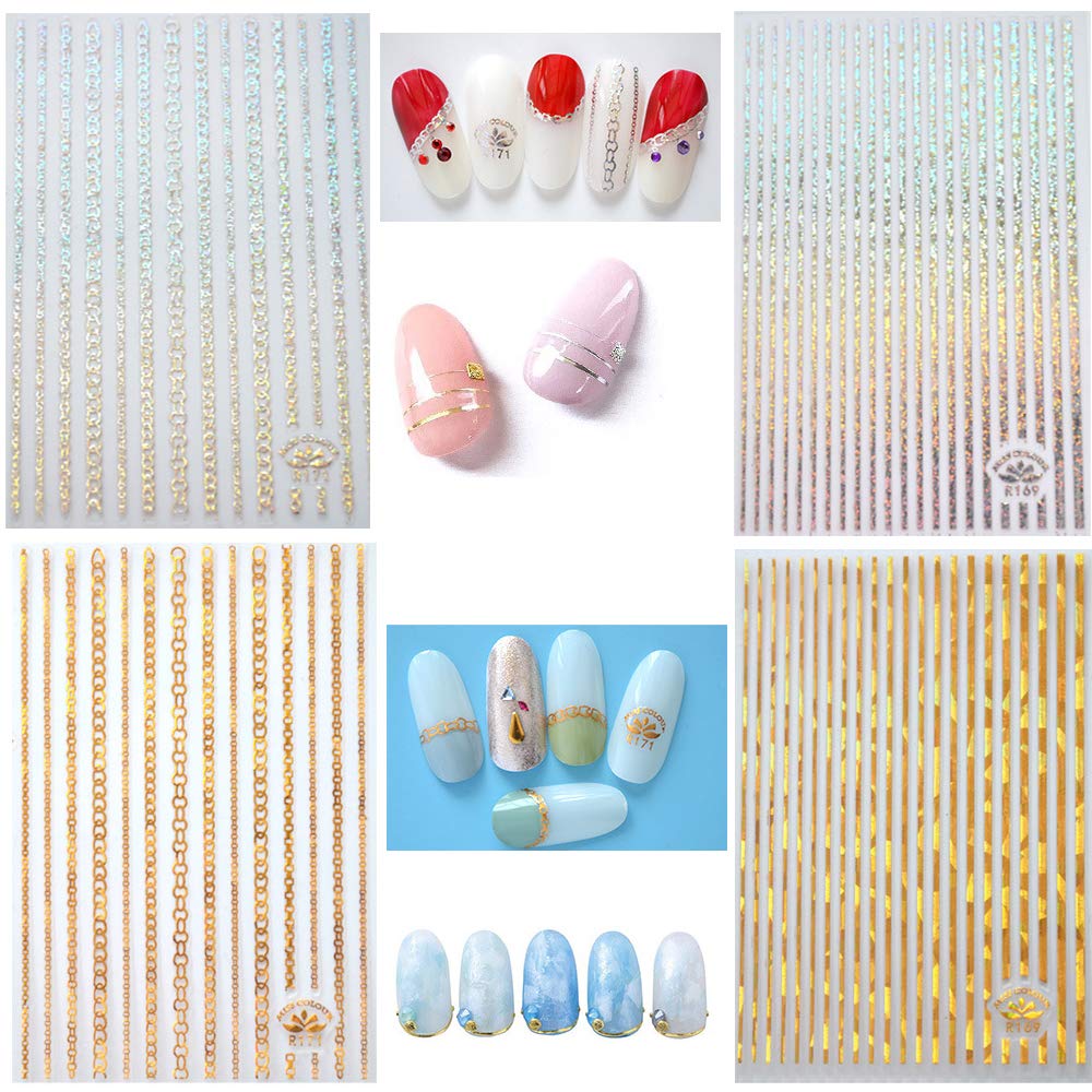 Kalolary 12 Sheets Gold Silver 3D Metallic Nail Stickers