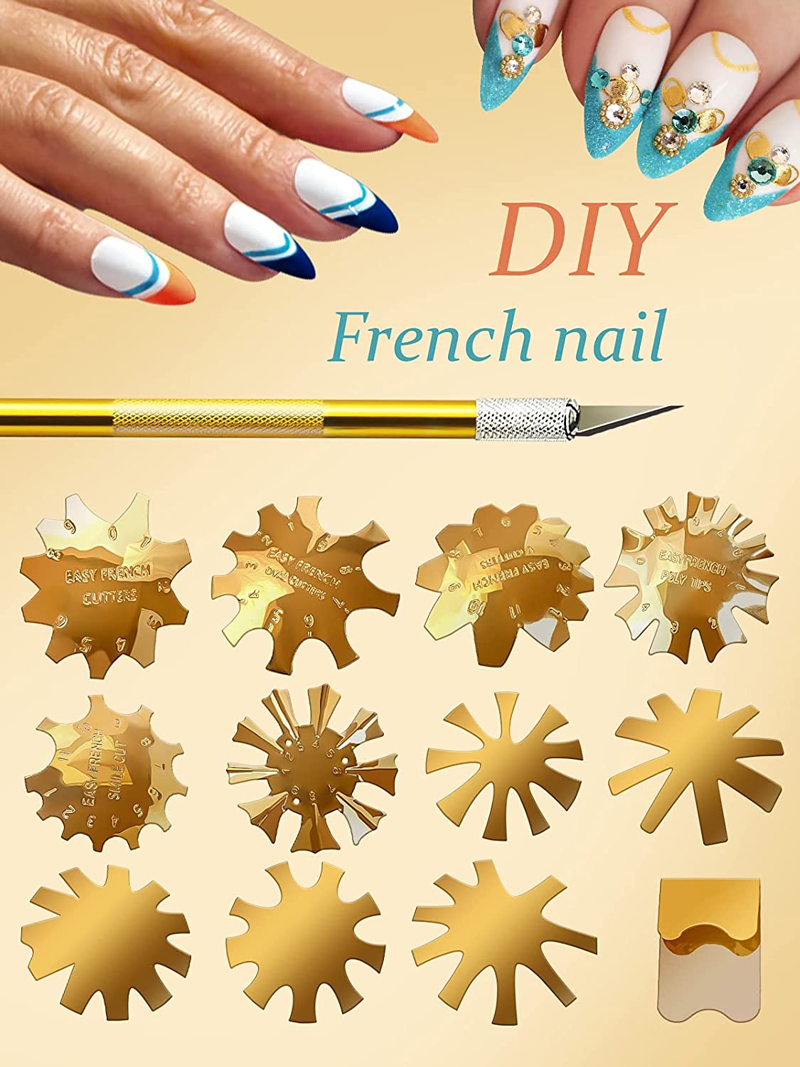 Kalolary 12 PCS French Nail Trimmer (Gold)