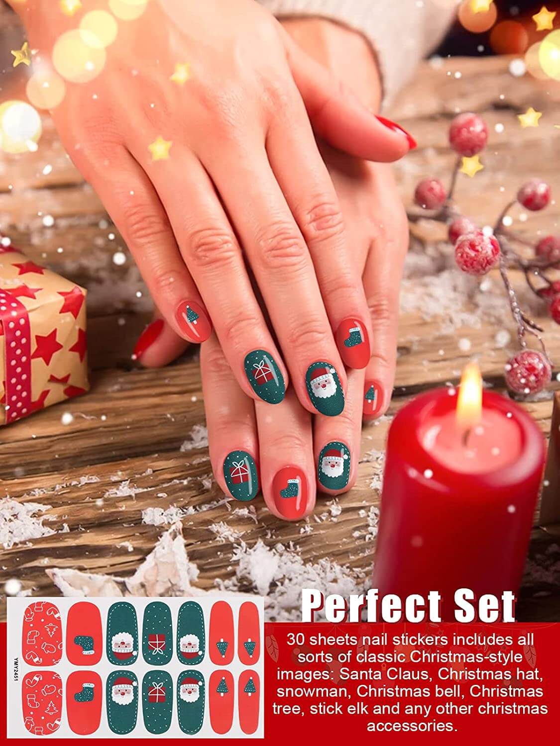 Kalolary Christmas Full Wraps Self-Adhesive Nail Polish Stickers 20 Sheets