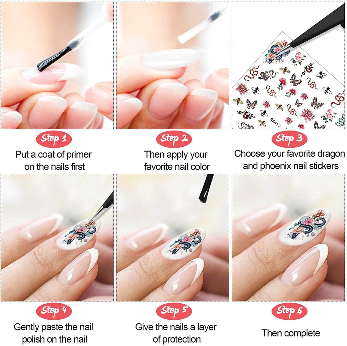 Kalolary Snake Nail Art Stickers 6 Sheets