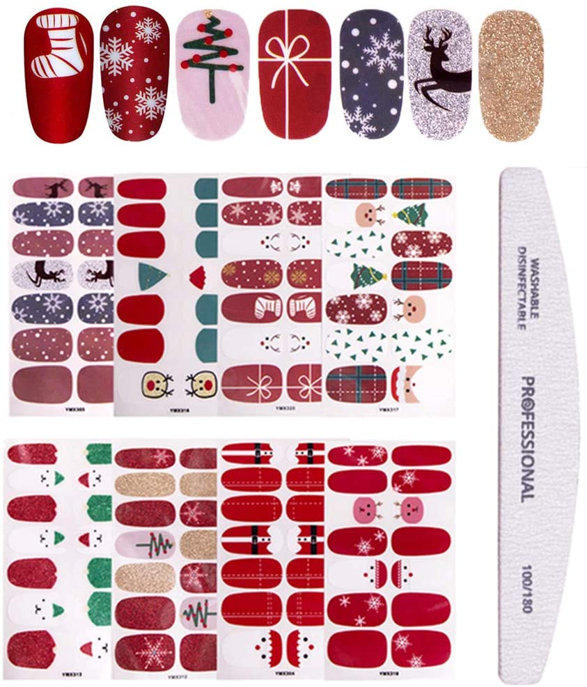 Kalolary 8 Sheets Christmas Nail Stickers Strip with 1Pcs Nail File