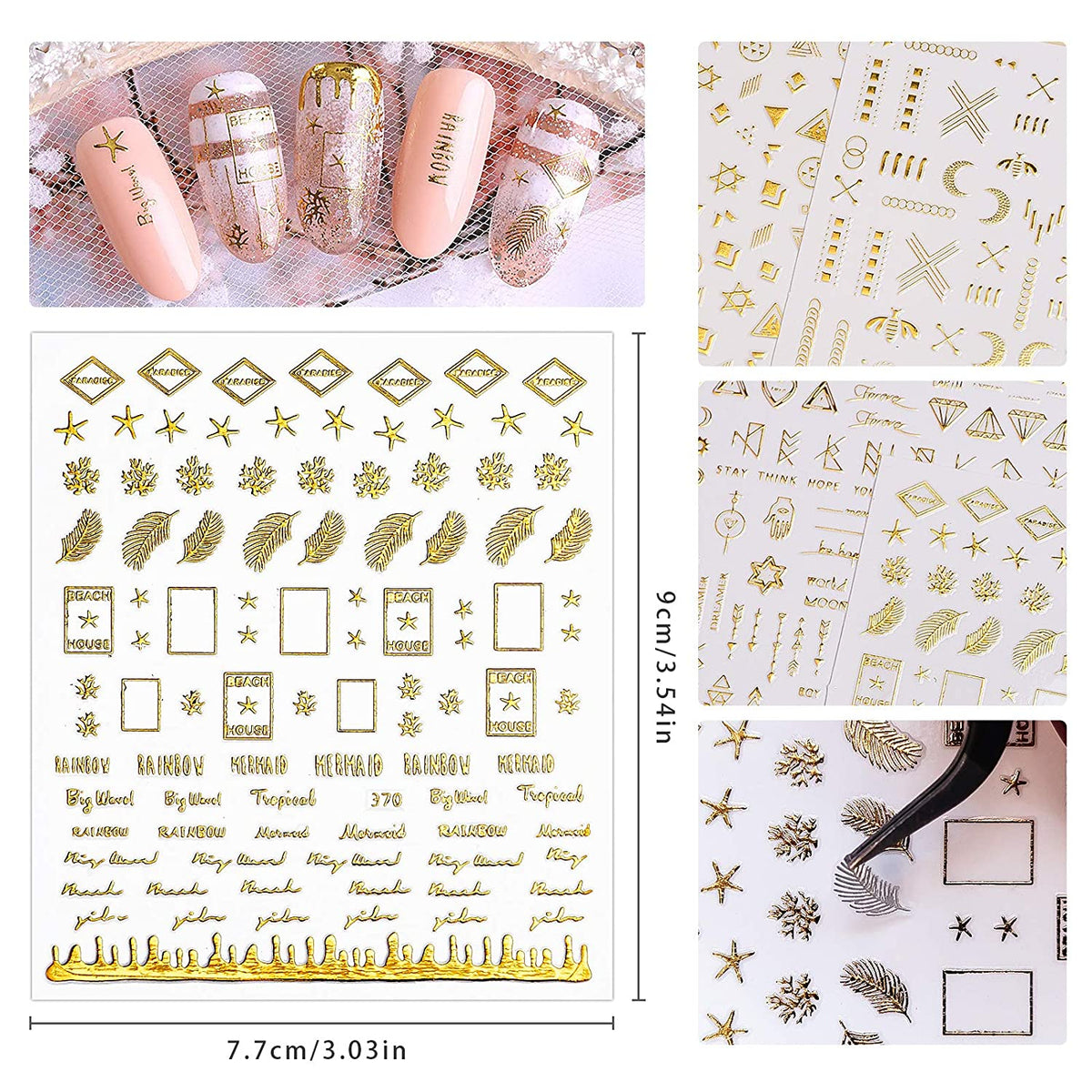 Kalolary 12 Sheets Gold Self-Adhesive Nail Stickers