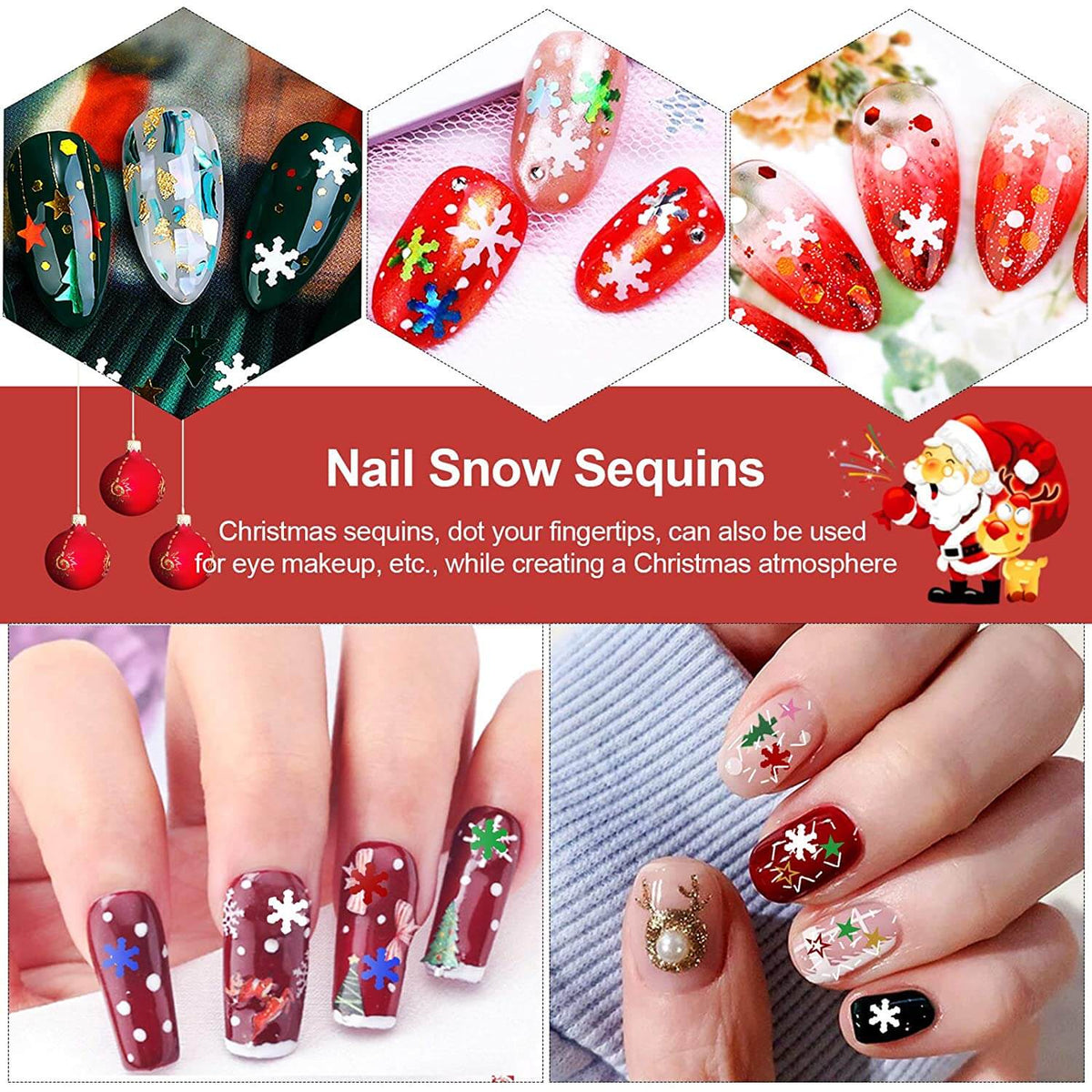 Kalolary Christmas Snowflake Nail Sequins 4 boxes（A style）