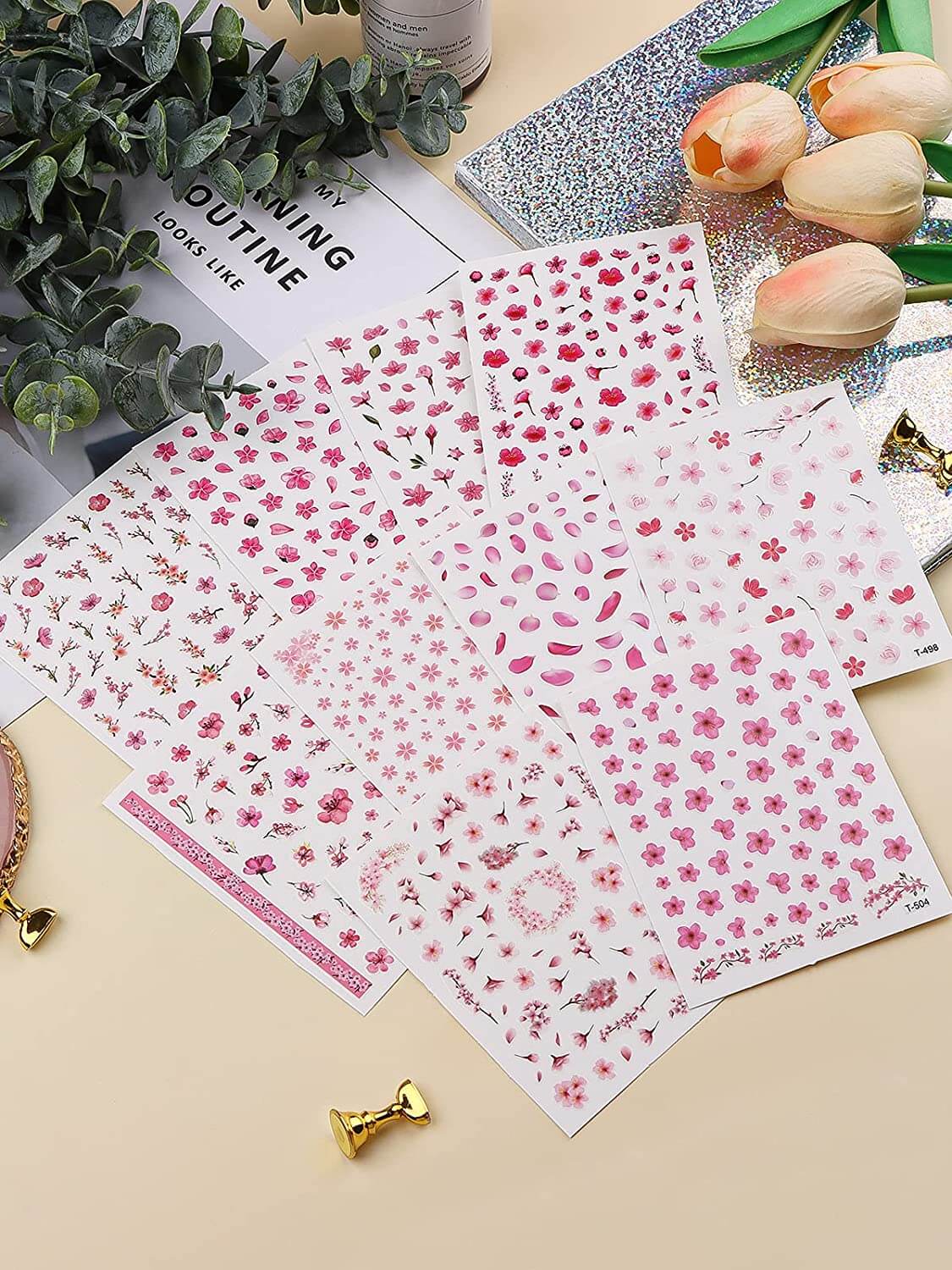 Kalolary Cherry Blossom Nail Art Stickers Decals