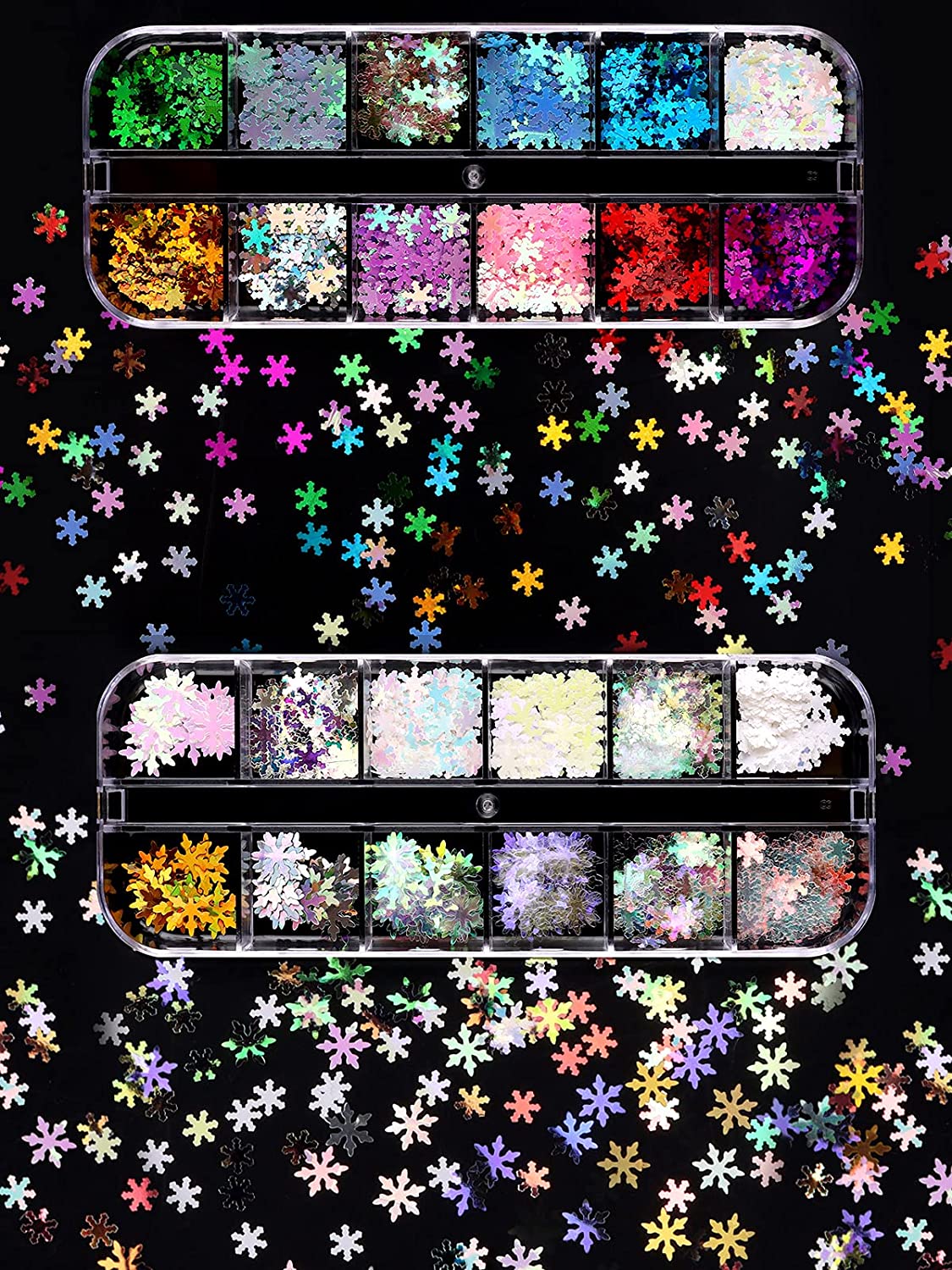 Kalolary Christmas Snowflake Nail Sequins 4 boxes（B style）