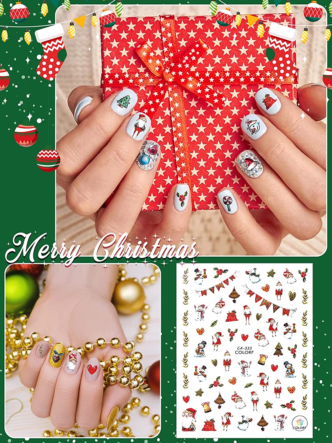 Kalolary 12 Sheets Christmas Nail Art Stickers Decals
