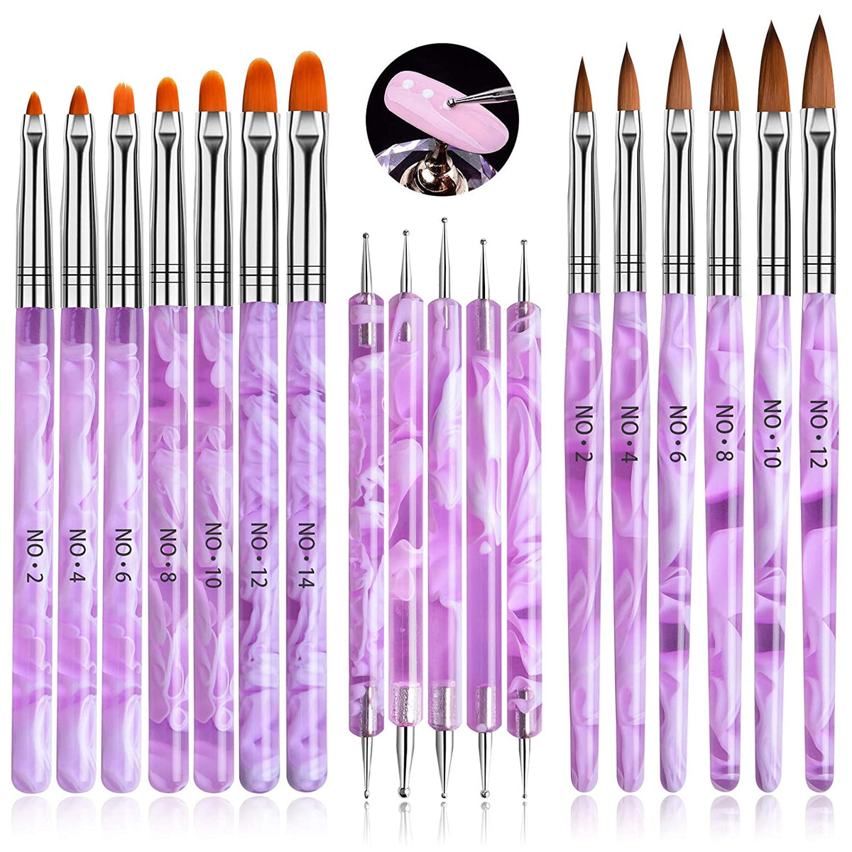 Kalolary 18 Pcs UV Gel Acrylic Nail Art Brush Set