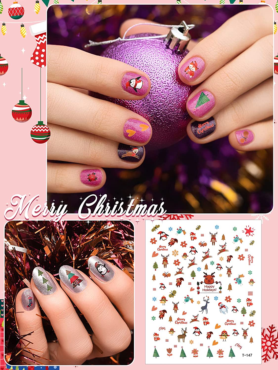 Kalolary 15 Sheets Christmas Nail Art Stickers Decals