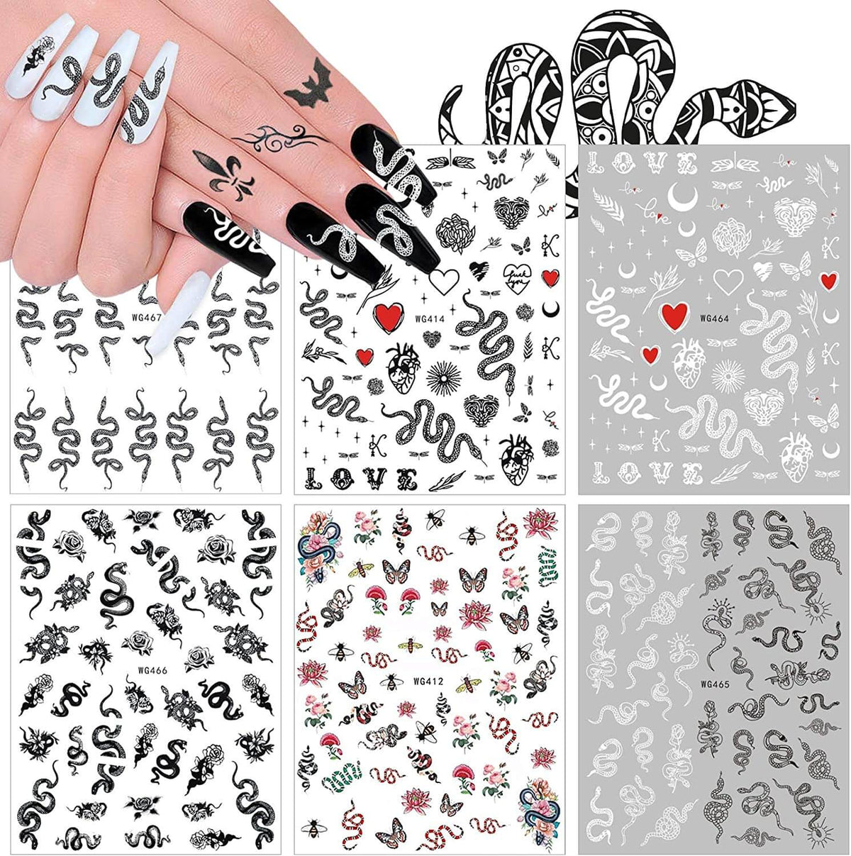 Kalolary Snake Nail Art Stickers 6 Sheets