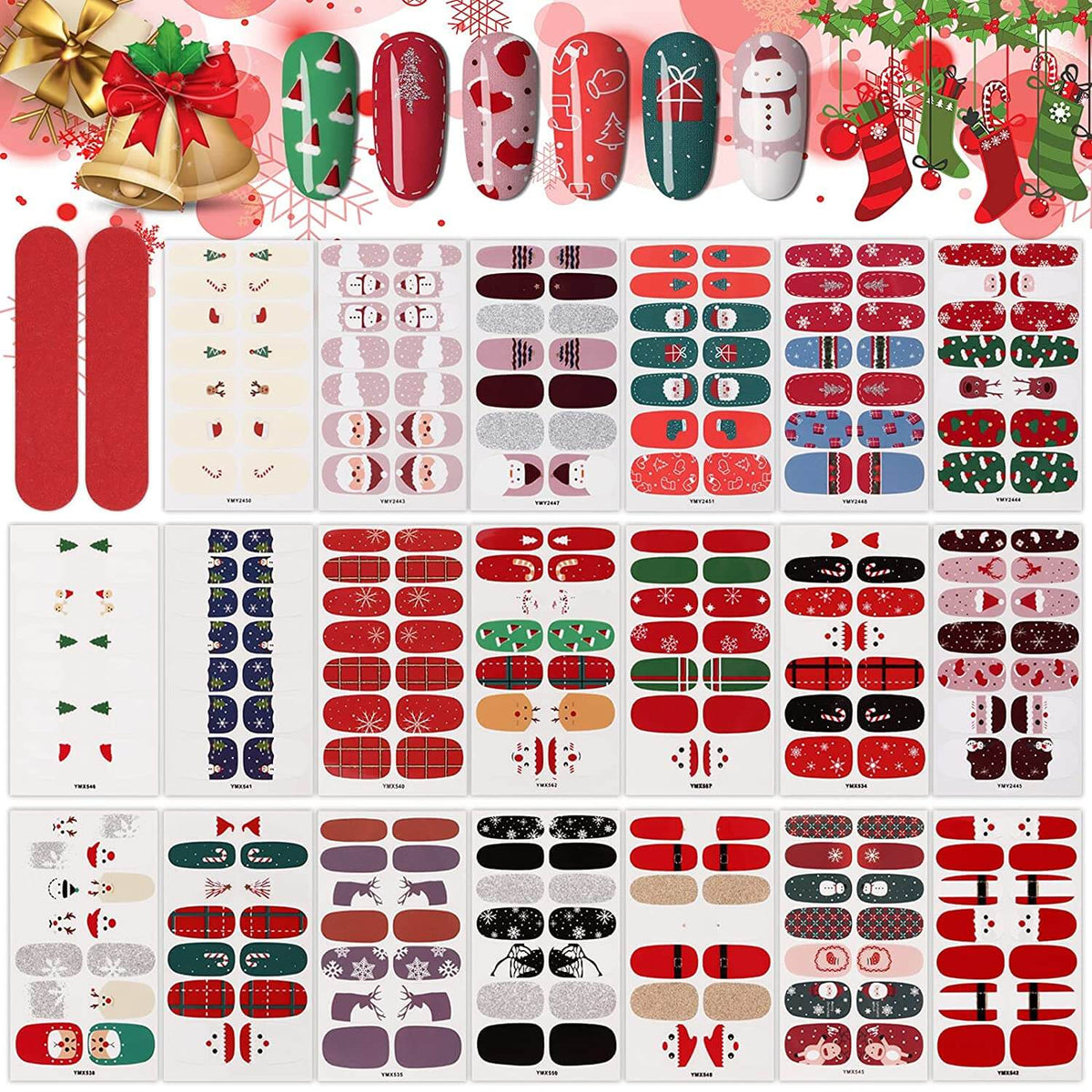 Kalolary Christmas Full Wraps Self-Adhesive Nail Polish Stickers 20 Sheets