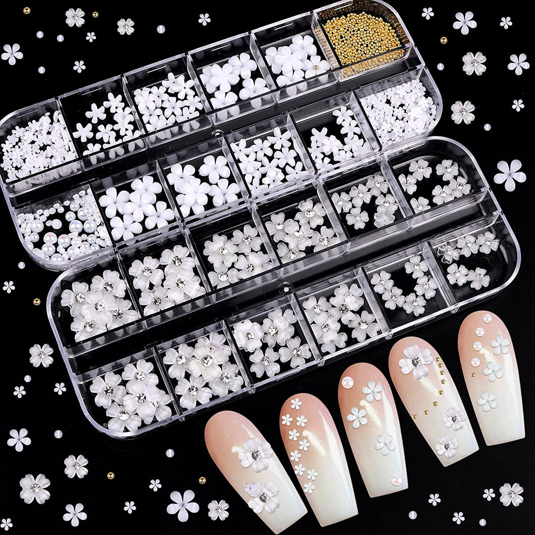 Kalolary 3D White Flower Nail Charms for Acrylic Nails