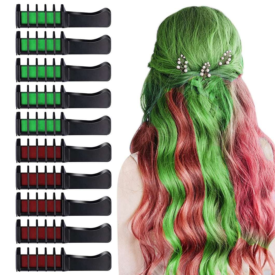Kalolary Green & Red Hair Chalk Comb 10 PCS