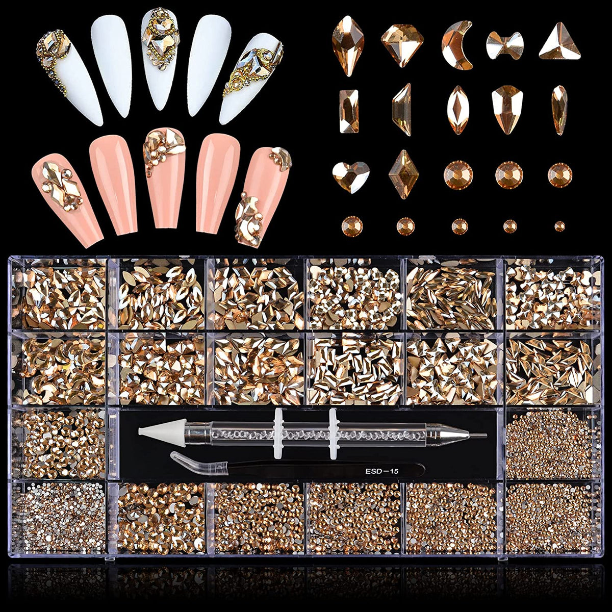 Kalolary Champagne Professional Nail Rhinestones Kit
