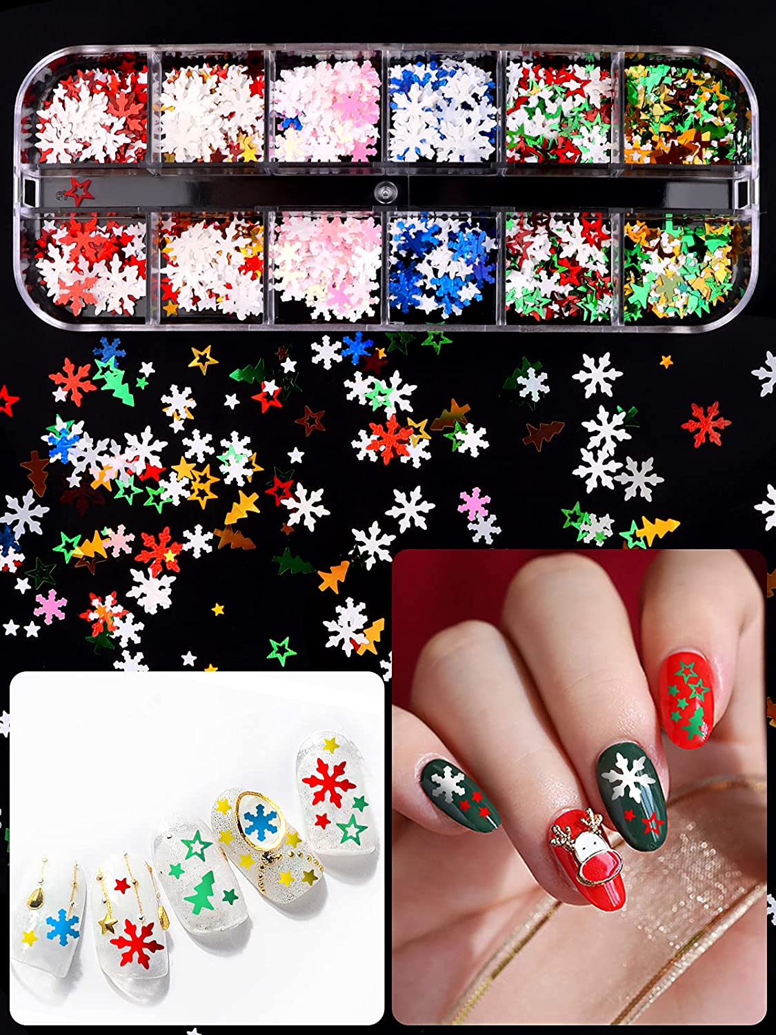Kalolary Christmas Snowflake Nail Sequins 4 boxes（C style）