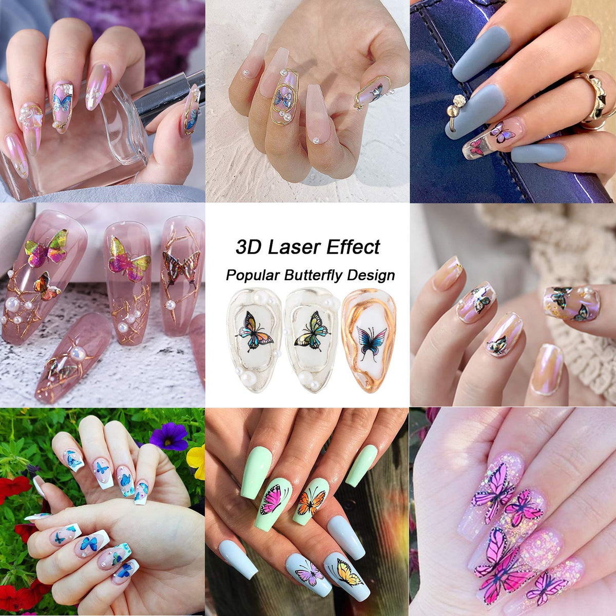 Kalolary Butterfly Nail Art Stickers Decals 12 Sheets