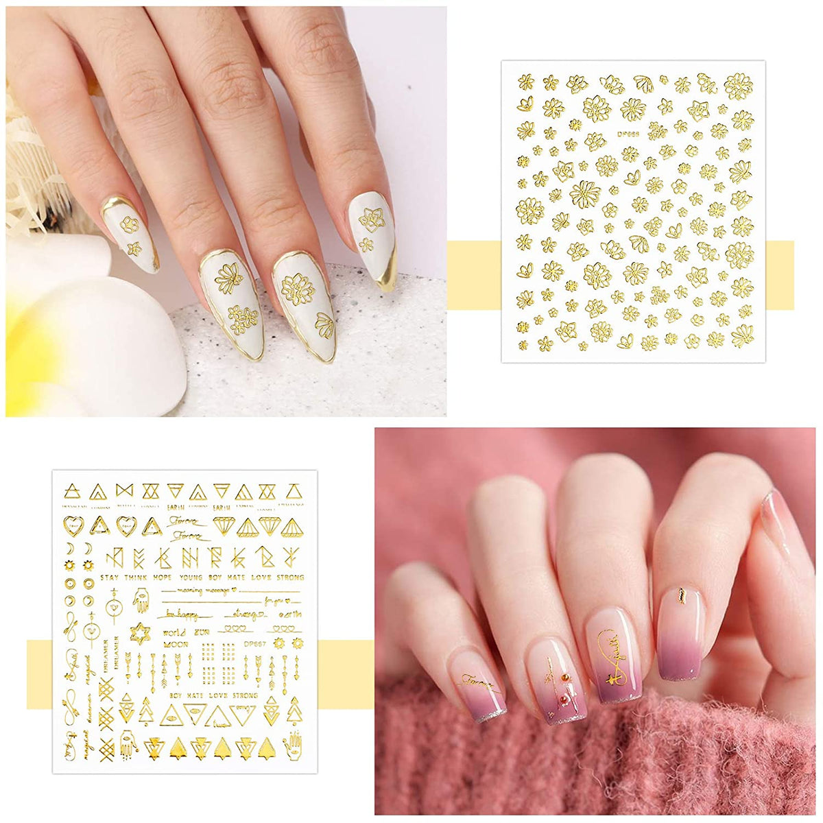 Kalolary 12 Sheets Gold Self-Adhesive Nail Stickers