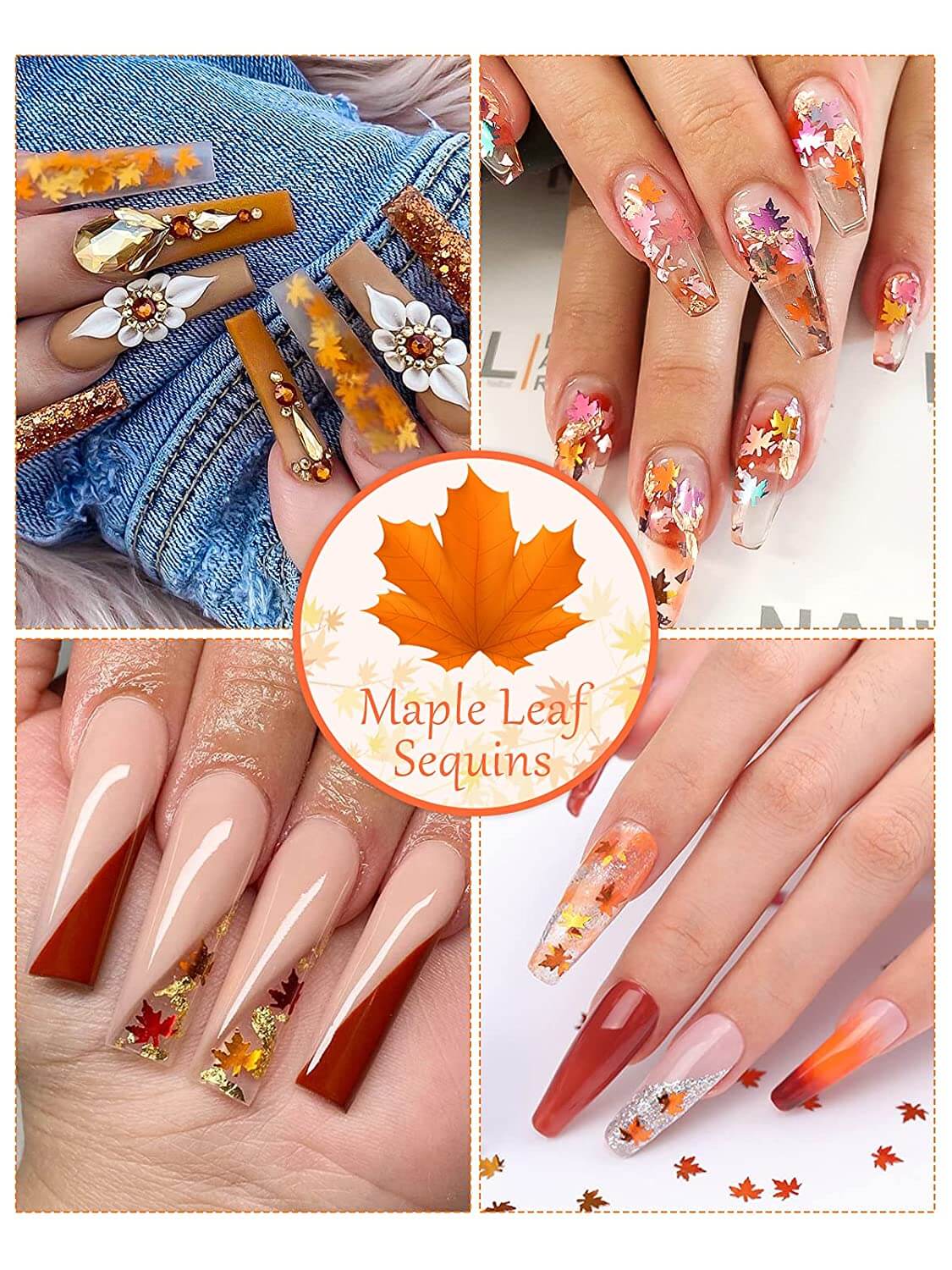 Kalolary 3D Maple Leaves Nail Art Glitter Sequins 4 Boxes (A style)