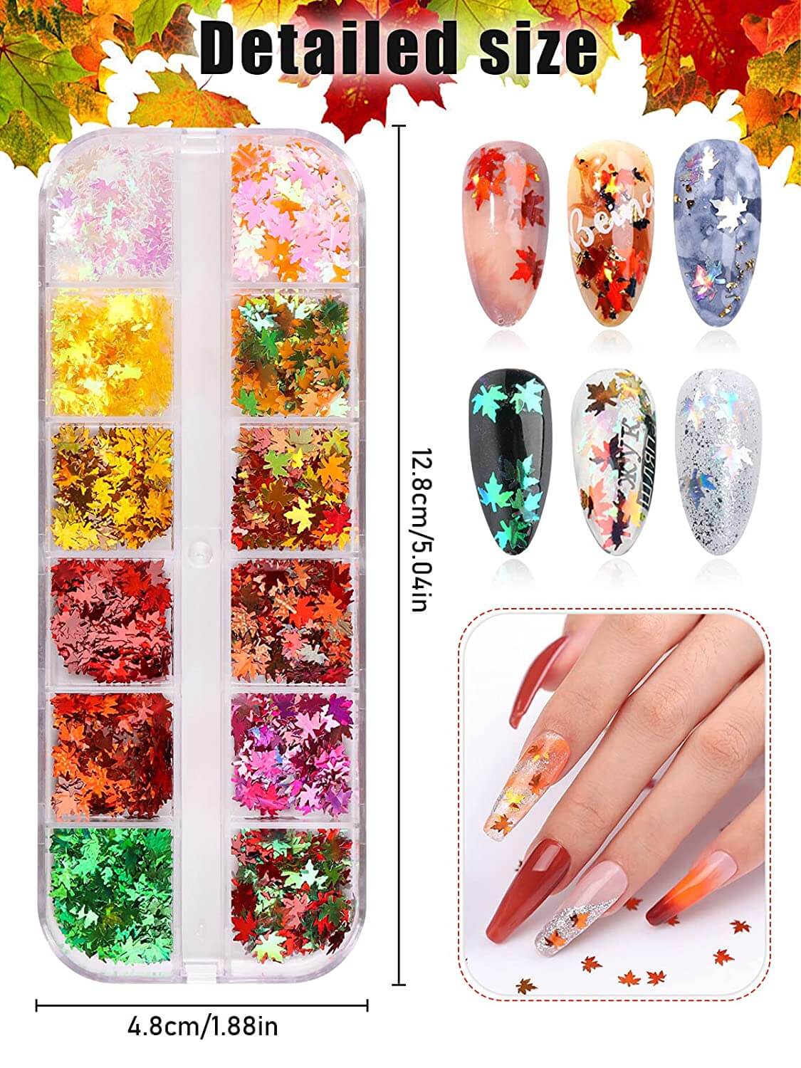 Kalolary Maple Leaves Nail Art Glitter Sequins 3 Boxes（A style）