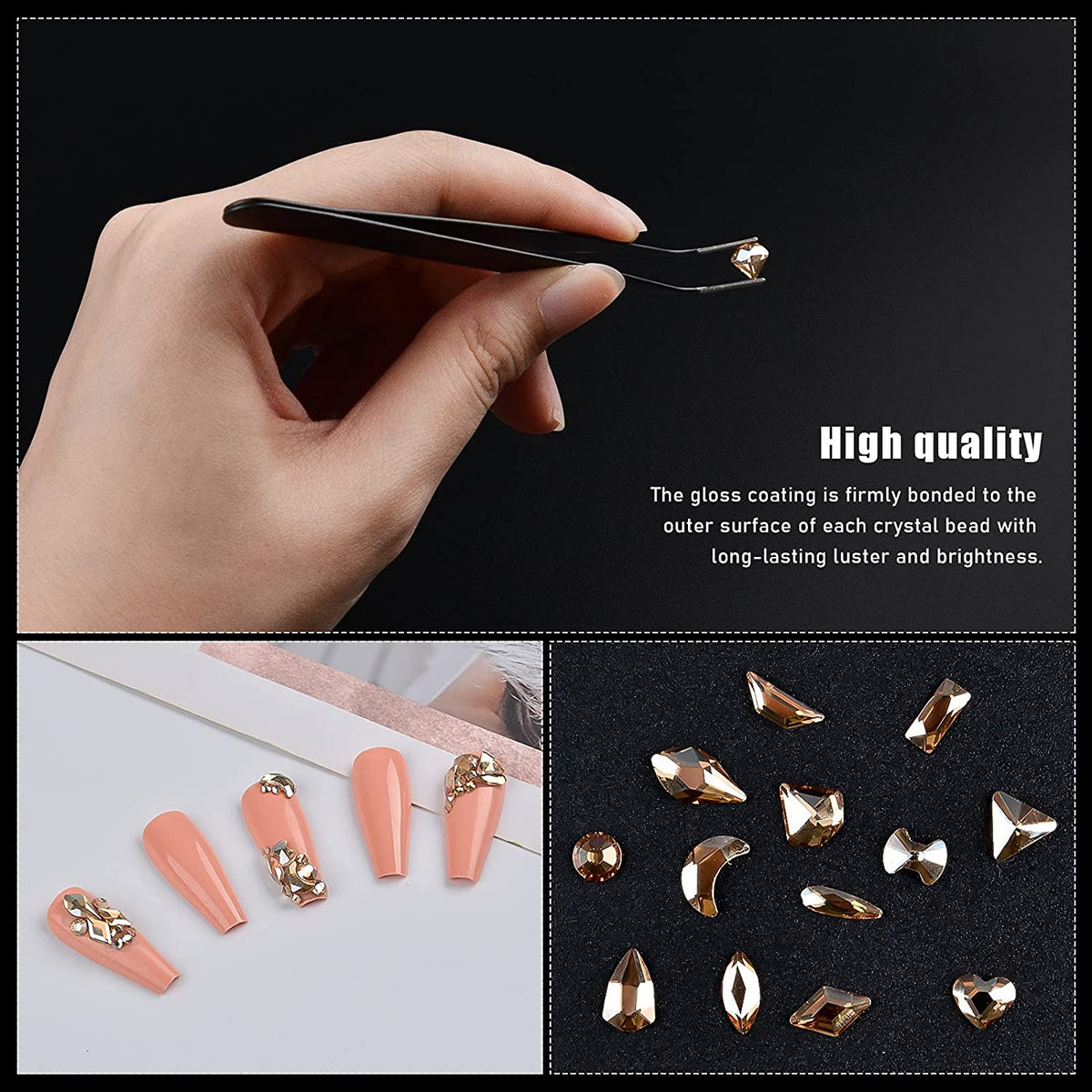 Kalolary Champagne Professional Nail Rhinestones Kit