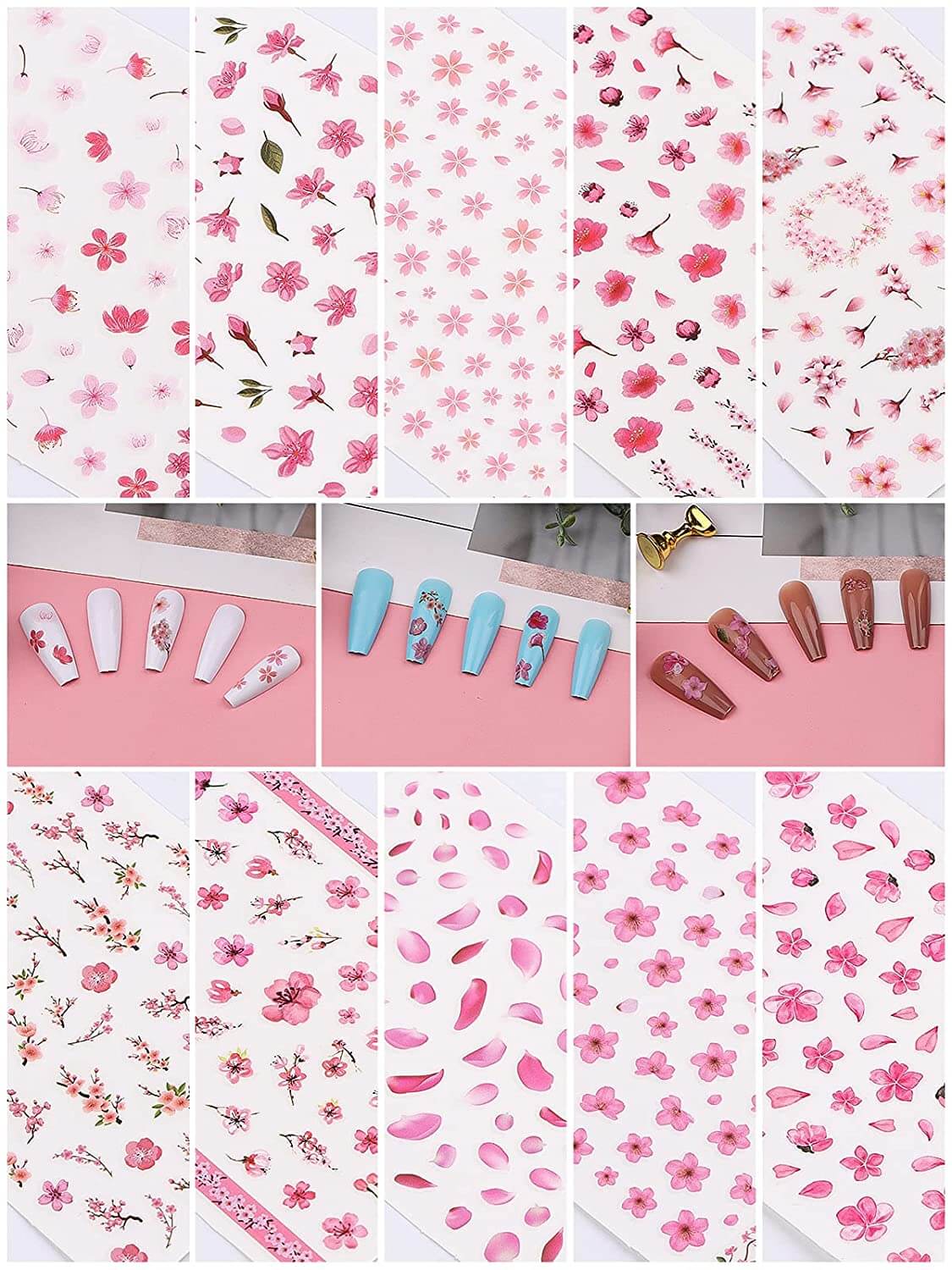 Kalolary Cherry Blossom Nail Art Stickers Decals