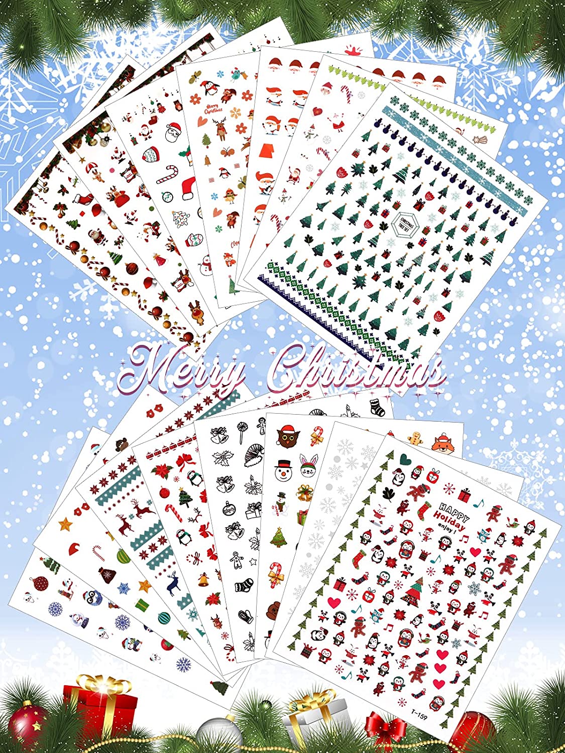 Kalolary 15 Sheets Christmas Nail Art Stickers Decals