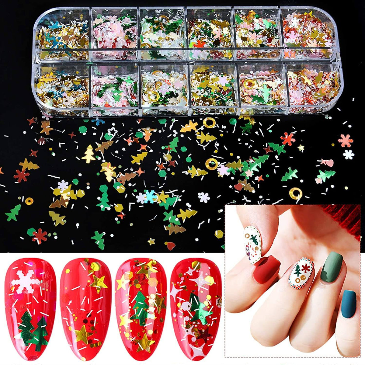 Kalolary Christmas Snowflake Nail Sequins 4 boxes（A style）