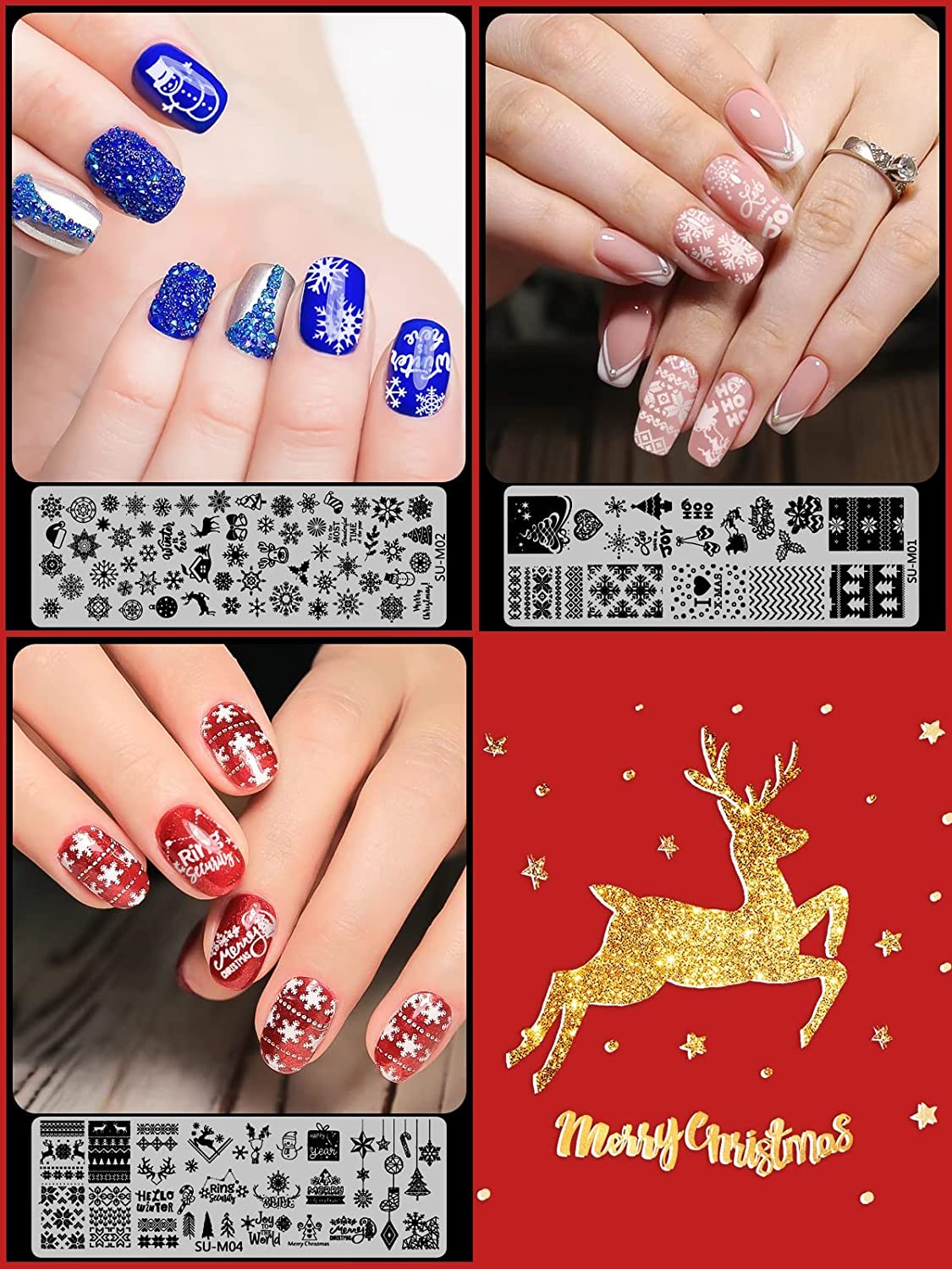 Kalolary Christmas Nail Art Stamping Plates Set 9Pcs