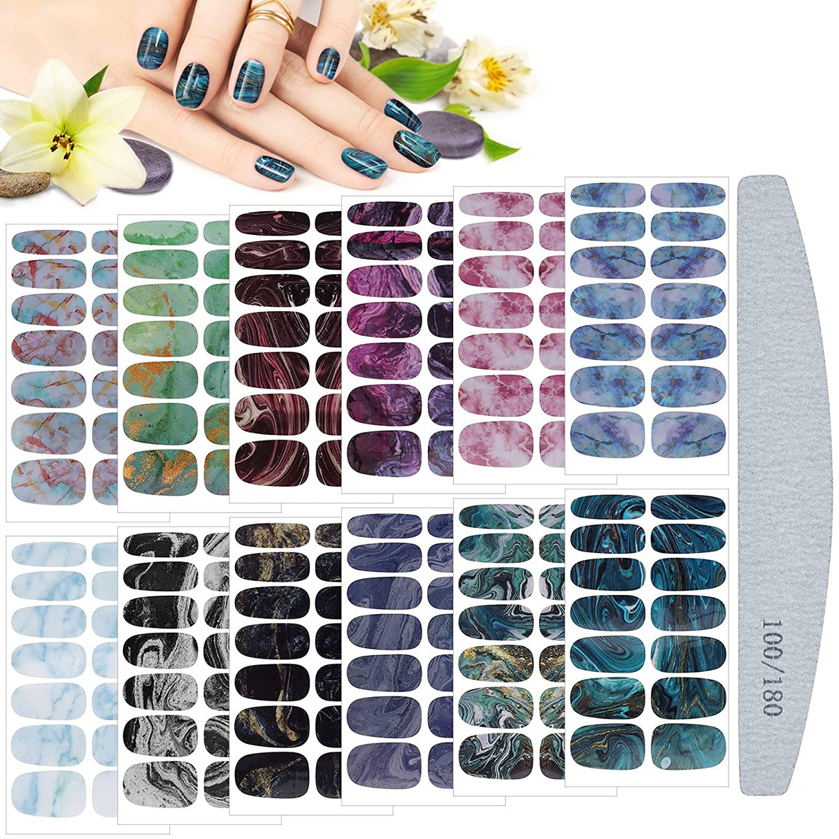 Kalolary 12 Sheet Marble Nail Art Polish Stickers