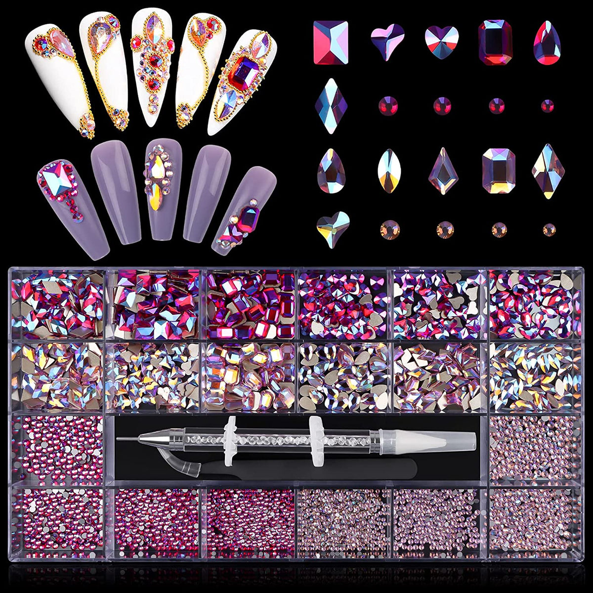Kalolary Pink Professional Nail Rhinestones Kit
