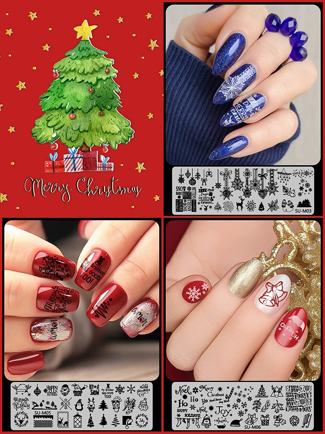 Kalolary Christmas Nail Art Stamping Plates Set 9Pcs