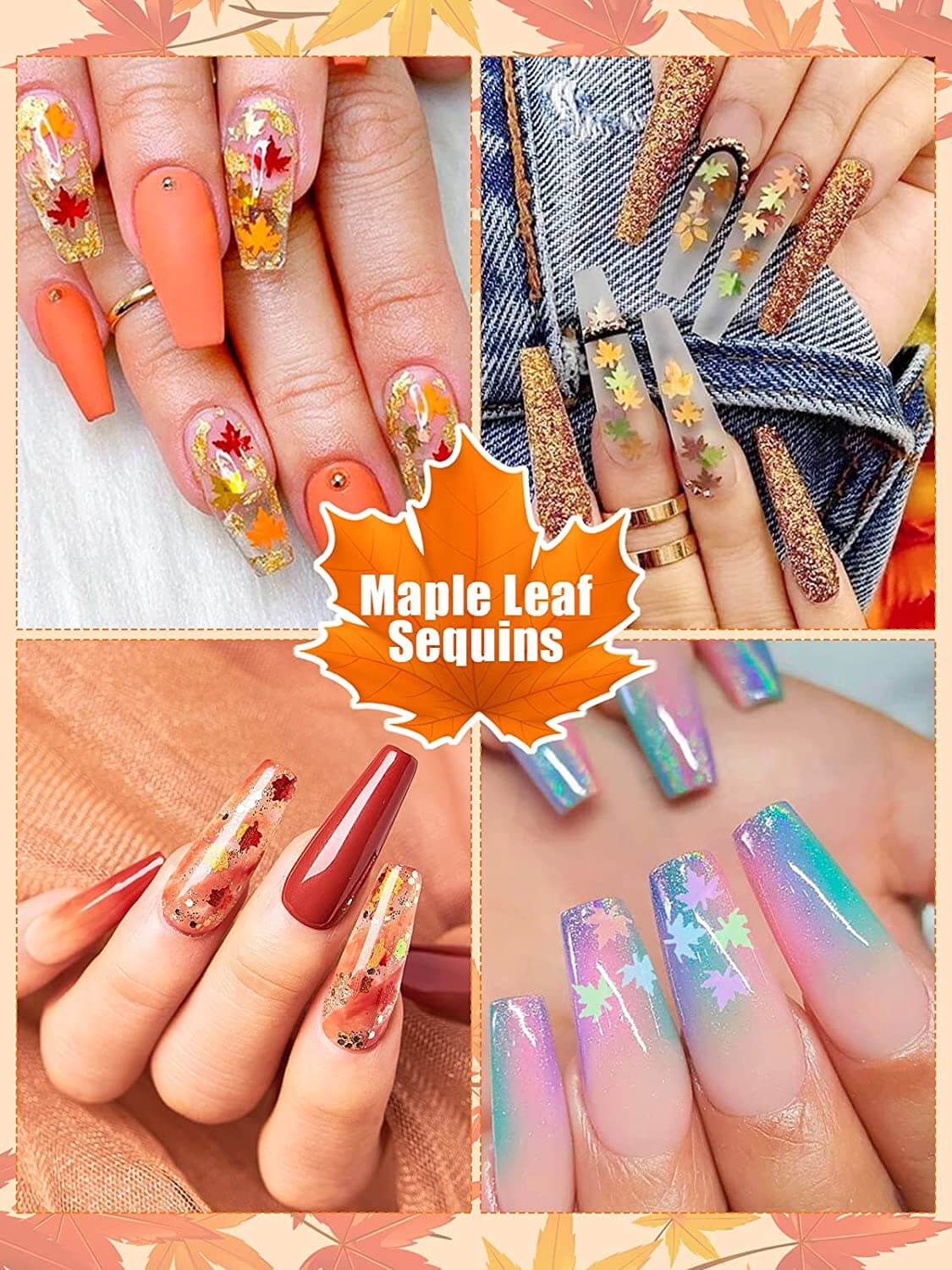 Kalolary Maple Leaves Nail Art Glitter Sequins 3 Boxes（A style）