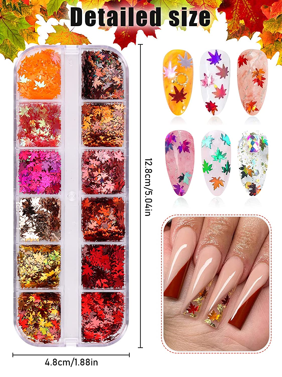 Kalolary Maple Leaves Nail Art Glitter Sequins 3 Boxes（B style）