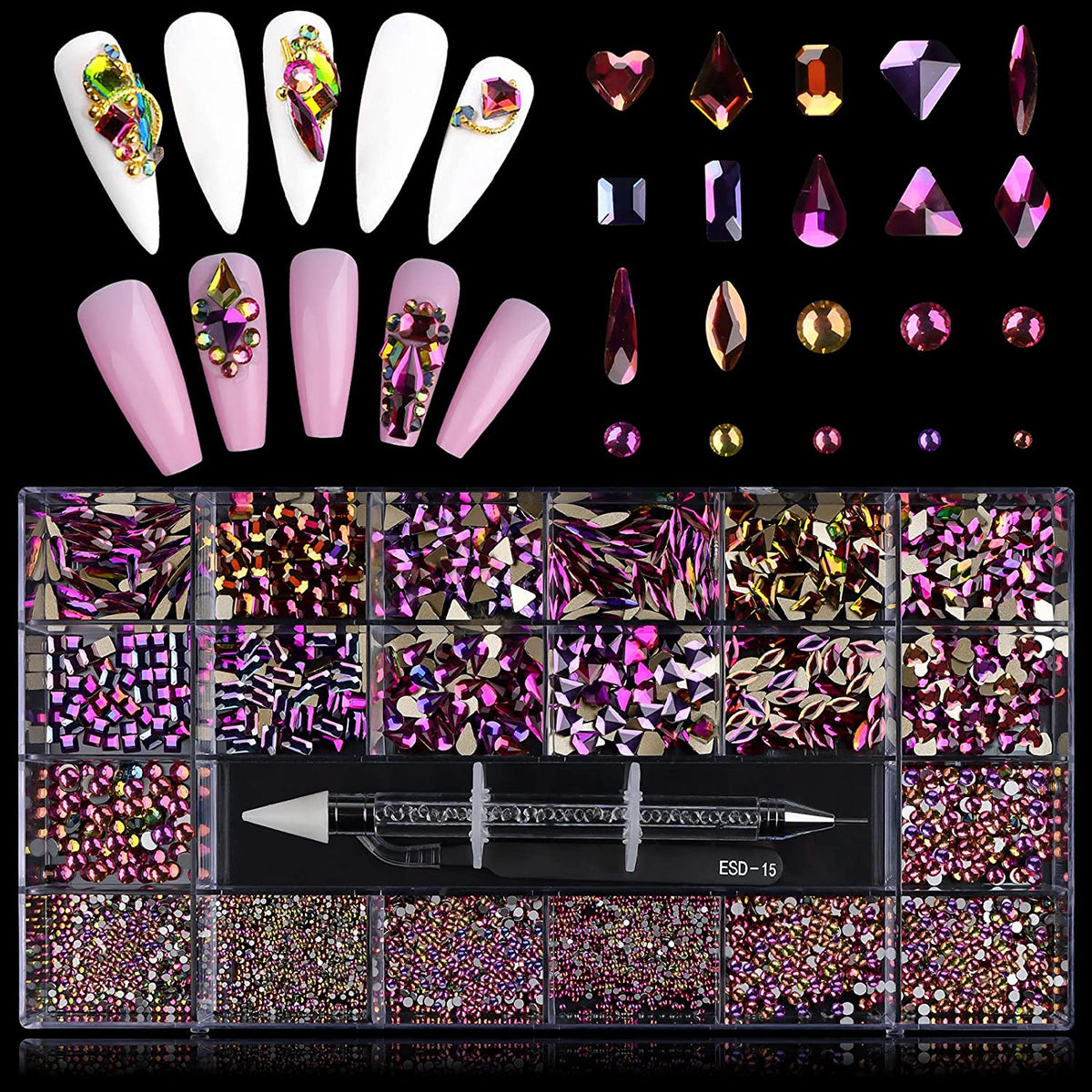 Kalolary Colorful Professional Nail Rhinestones Kit