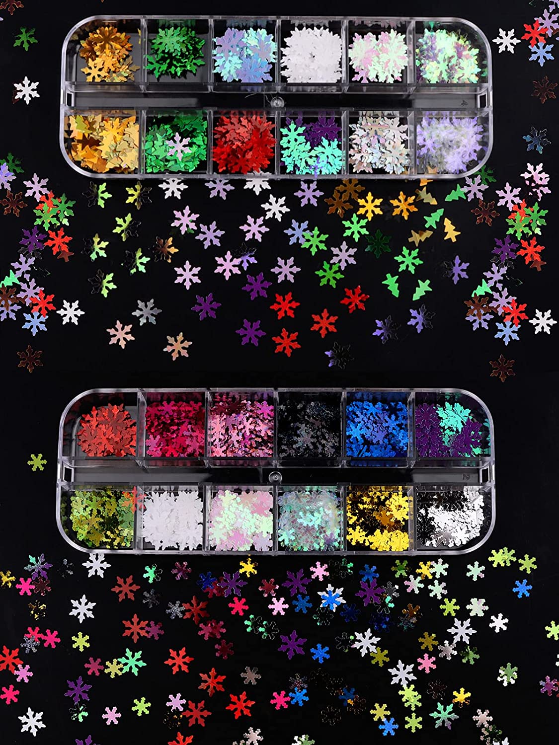 Kalolary Christmas Snowflake Nail Sequins 4 boxes（C style）