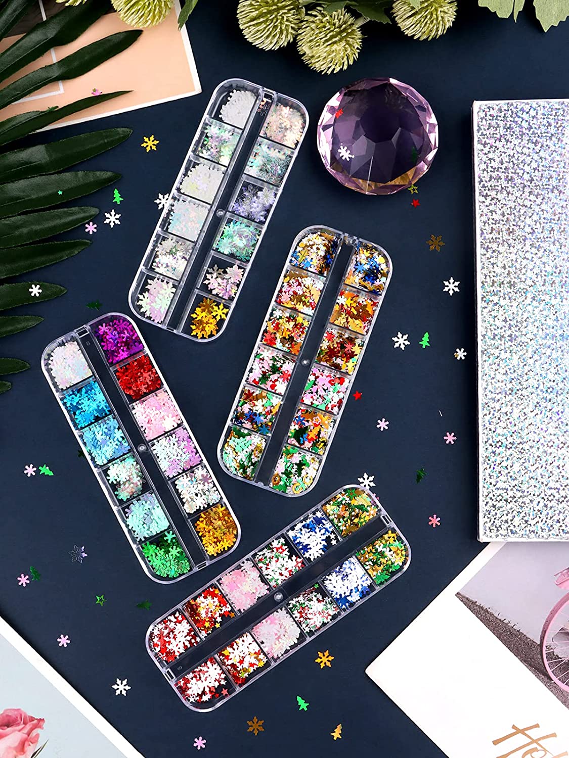 Kalolary Christmas Snowflake Nail Sequins 4 boxes（B style）