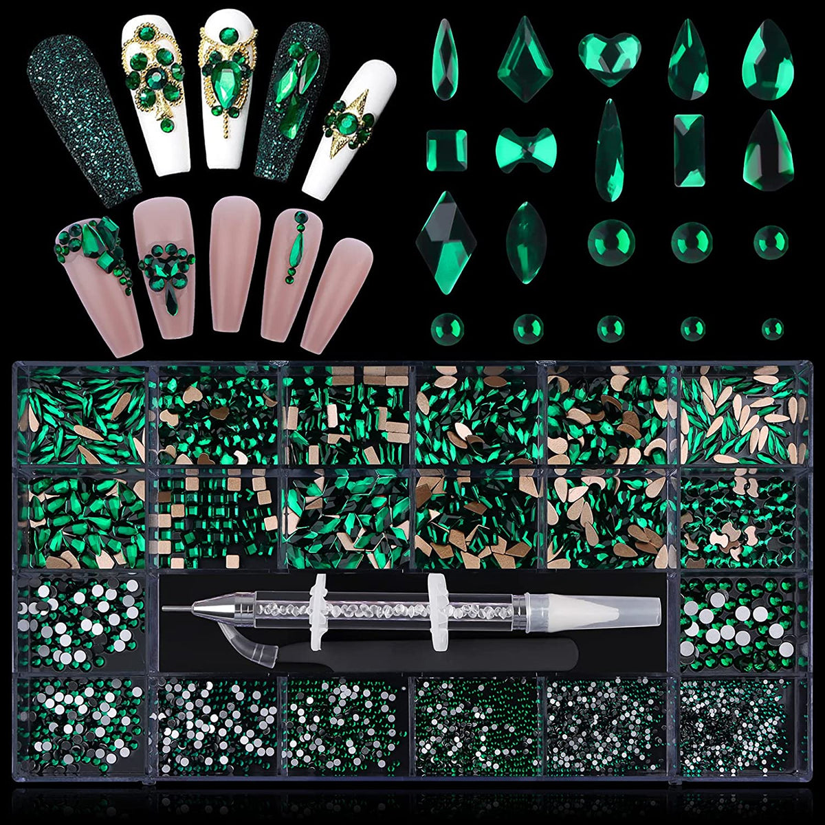 Kalolary Green Professional Nail Rhinestones Kit