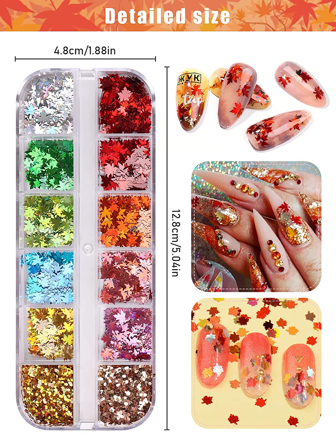 Kalolary 3D Maple Leaves Nail Art Glitter Sequins 4 Boxes (B style)