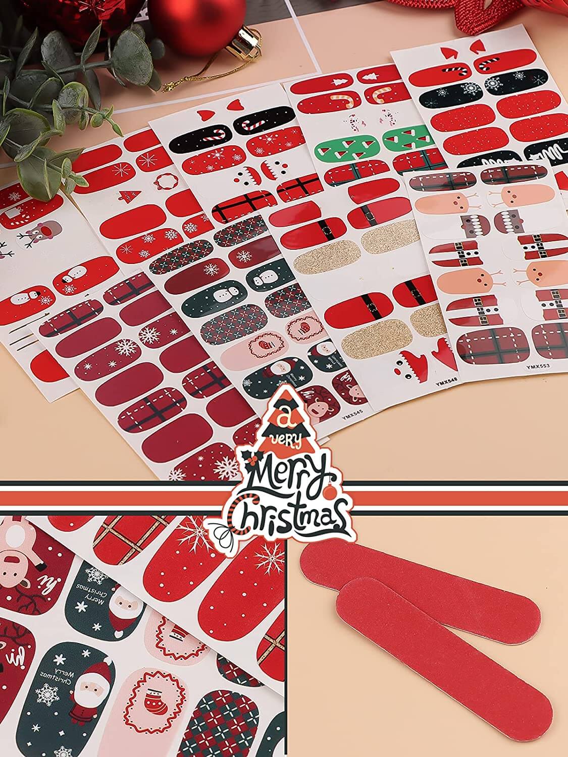Kalolary 30 Sheets Christmas Full Wraps Self-Adhesive Nail Polish Stickers