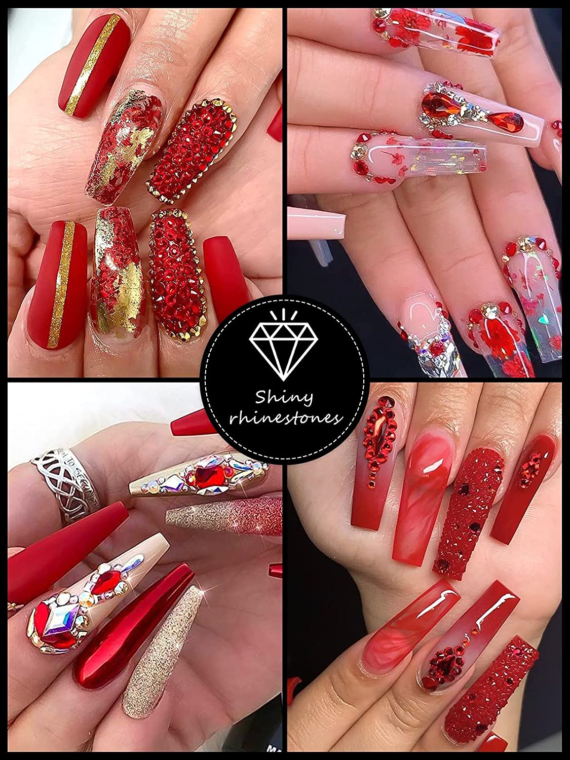 Kalolary Red Professional Nail Rhinestones Kit