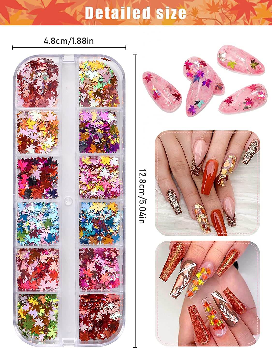 Kalolary 3D Maple Leaves Nail Art Glitter Sequins 4 Boxes (A style)