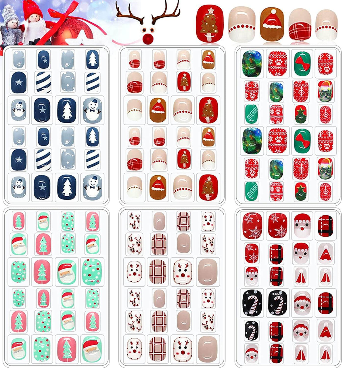 Kalolary Christmas Children Fake Nails 144PCS