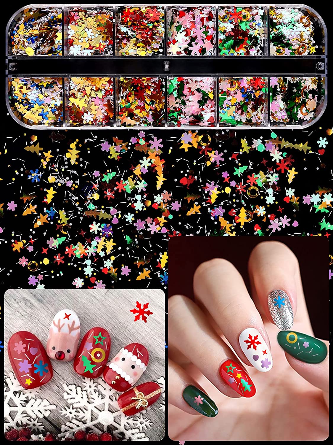 Kalolary Christmas Snowflake Nail Sequins 4 boxes（B style）