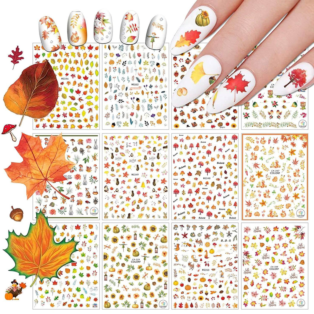 Kalolary Fall Nail Art Sticker Decals 12 Sheets