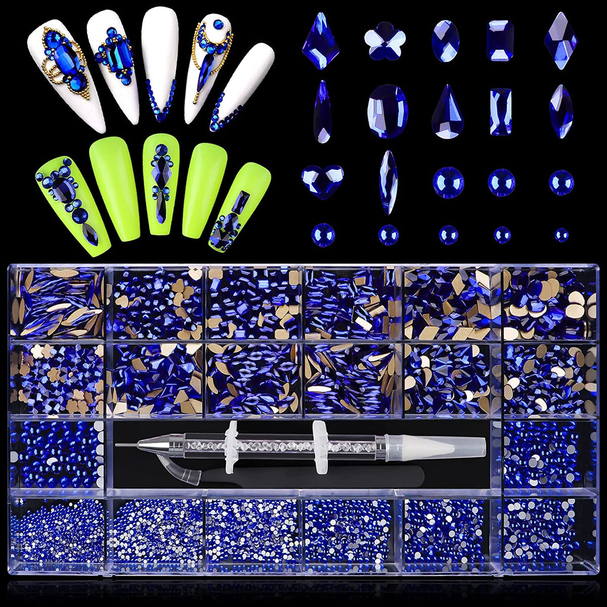 Kalolary Blue Professional Nail Rhinestones Kit
