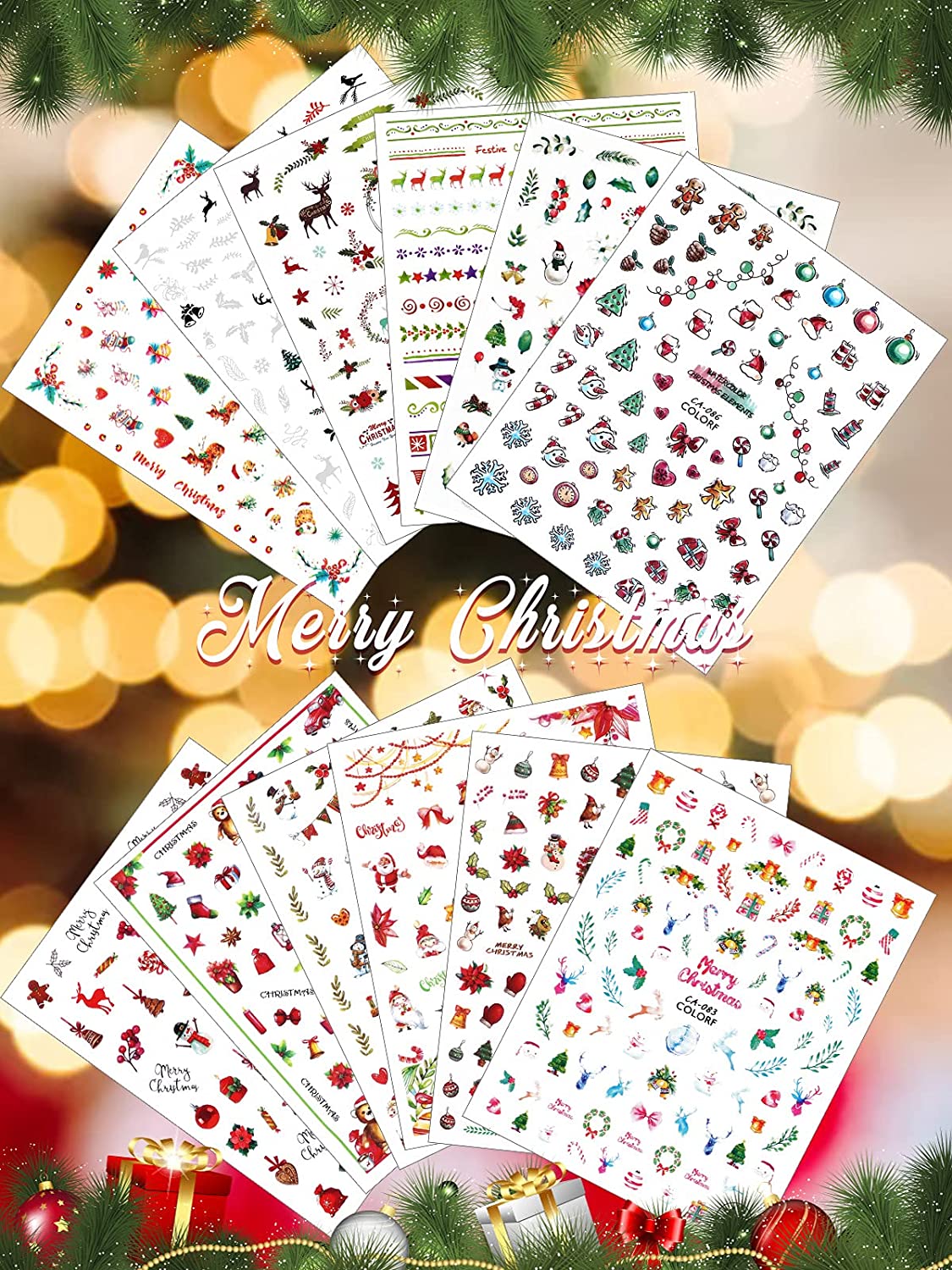 Kalolary 12 Sheets Christmas Nail Art Stickers Decals